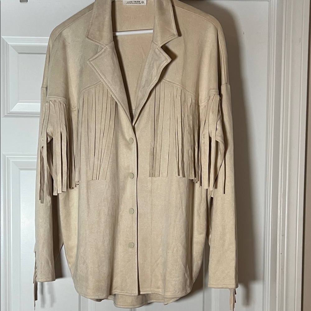 12th Tribe Cream Fringed Blazer